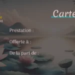 Carte cadeau Laora Zen avec un design apaisant de lotus sur un fond sombre.